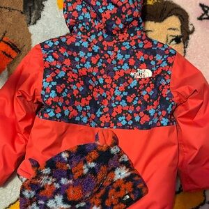 The North Face Red and Blue Raincoat with Hood